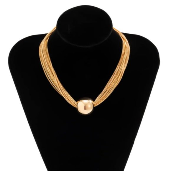 Gold Twisted Multi Chain Exaggerated Sphere Ball Statement Choker Necklace NEW - Picture 8 of 9